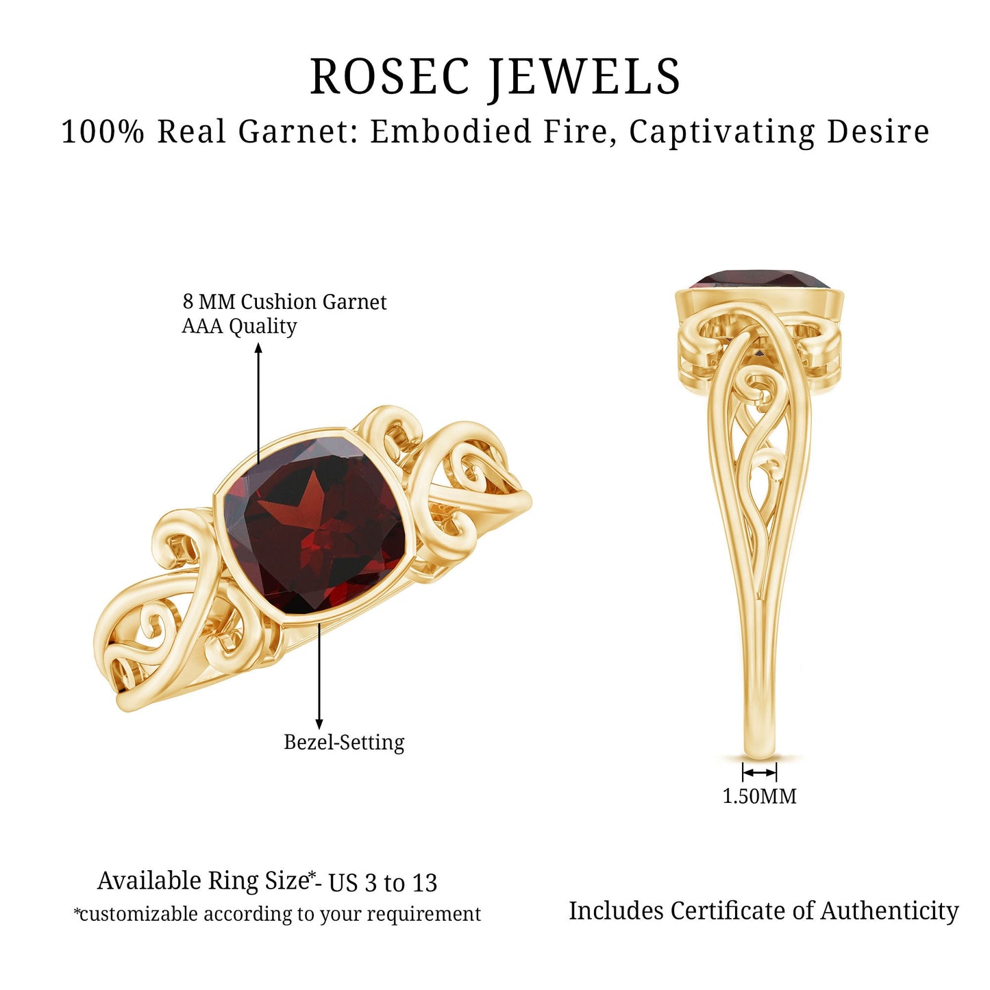 Vintage Looking Garnet Cushion Cut Engagement Ring