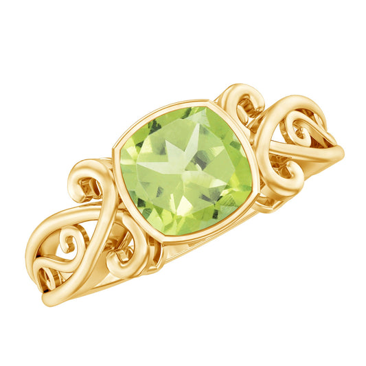 Vintage Style 2 Carat Peridot Cushion Cut Engagement Ring