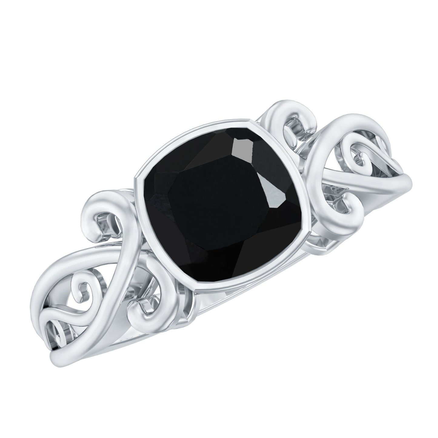 Vintage Style Black Spinel Cushion Cut Engagement Ring
