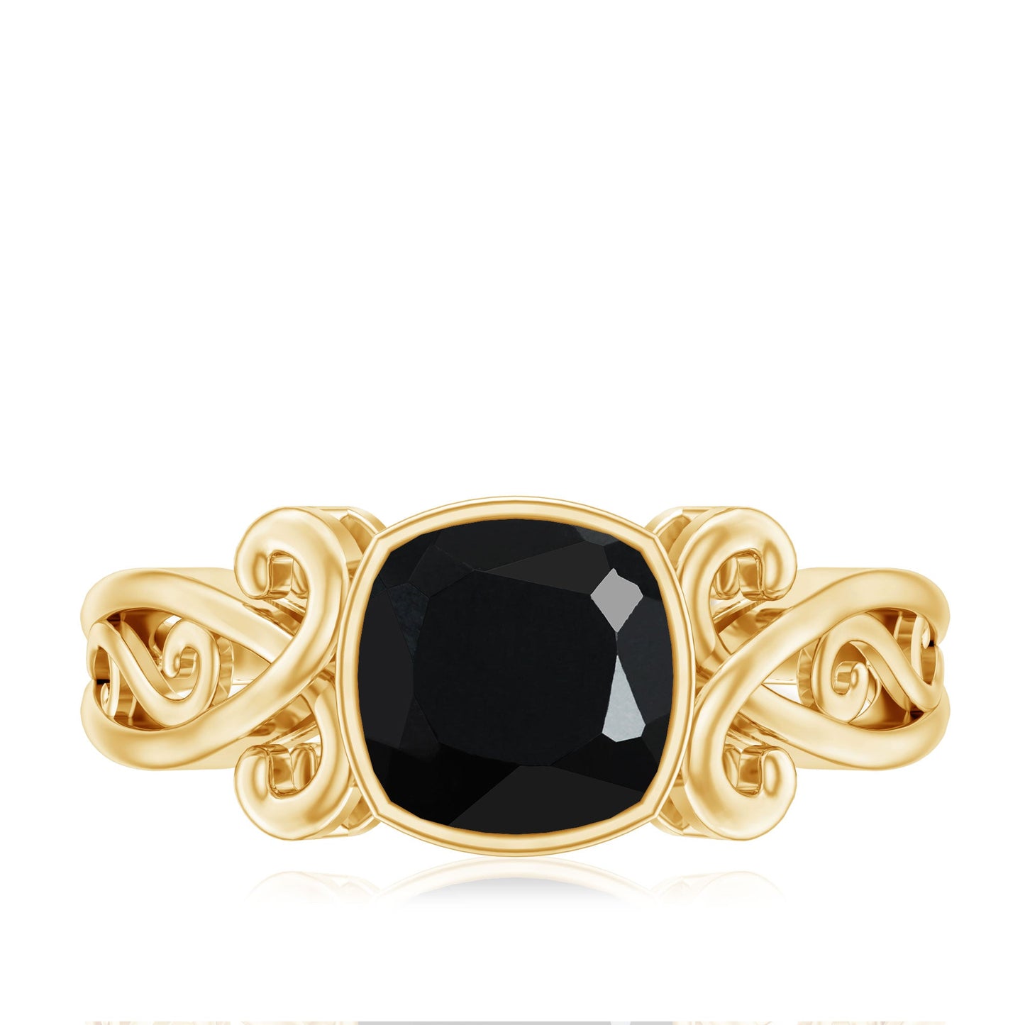 Vintage Style Black Spinel Cushion Cut Engagement Ring