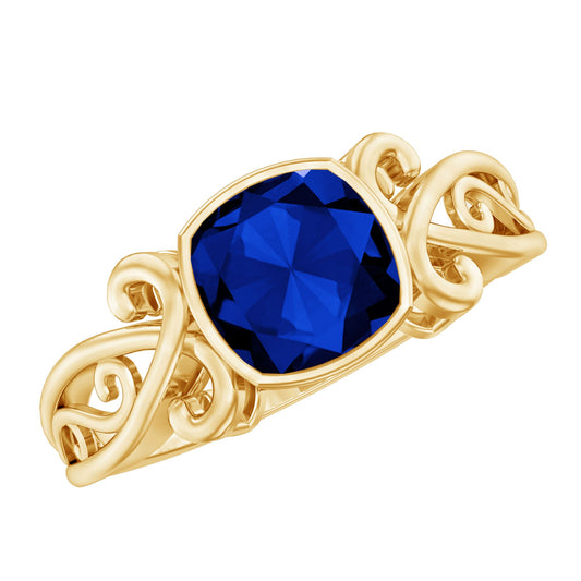 Vintage Style 2.75 Carat Cushion Cut Lab Grown Blue Sapphire Engagement Ring