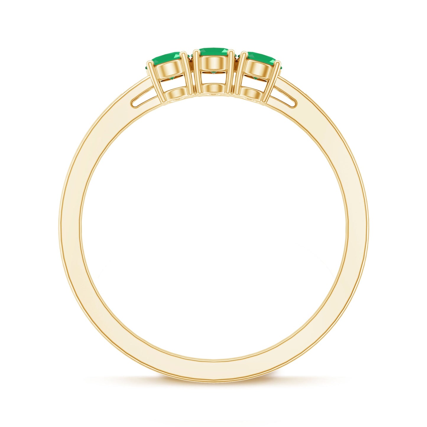 Certified Real Oval Emerald Three Stone Promise Ring with Diamond