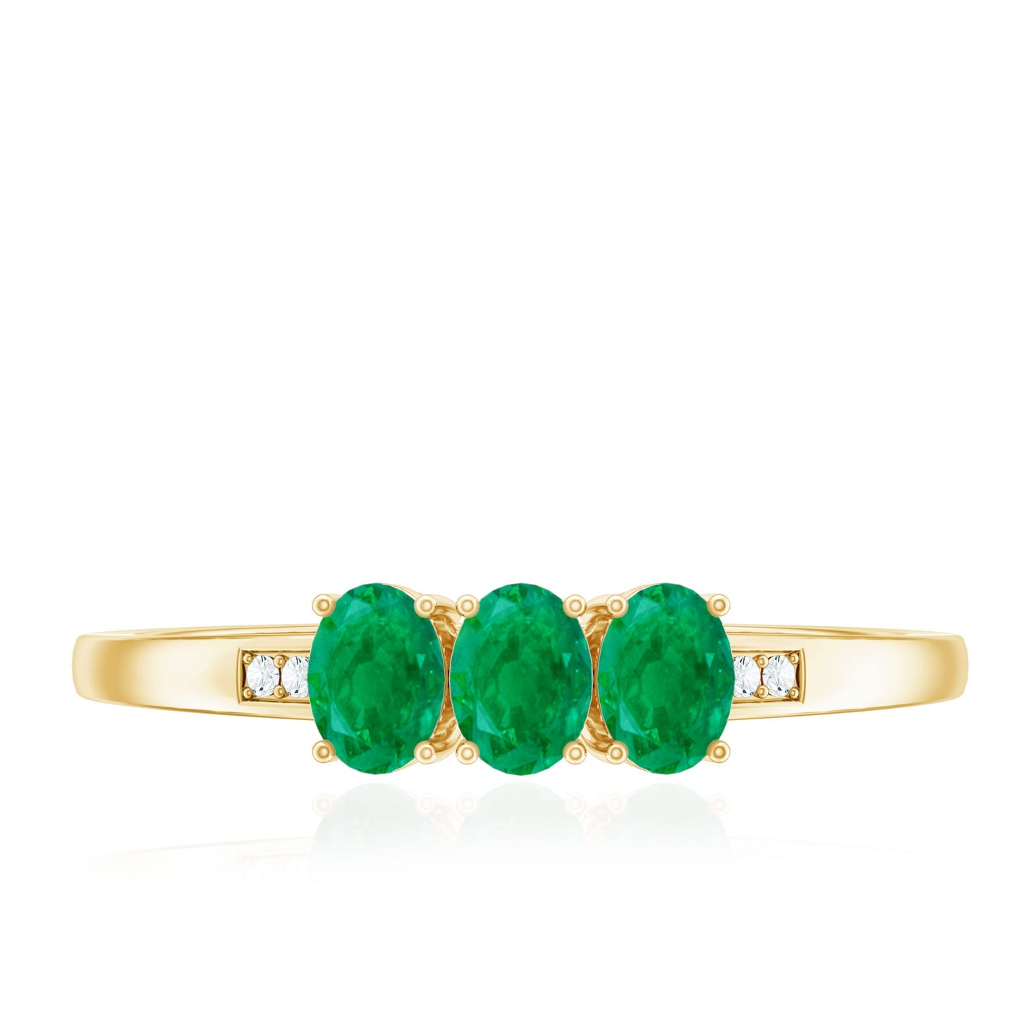 Certified Real Oval Emerald Three Stone Promise Ring with Diamond