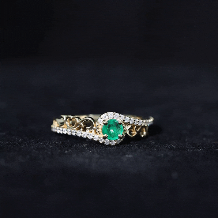 Vintage Style Emerald Engagement Ring with Diamond Bypass Shank