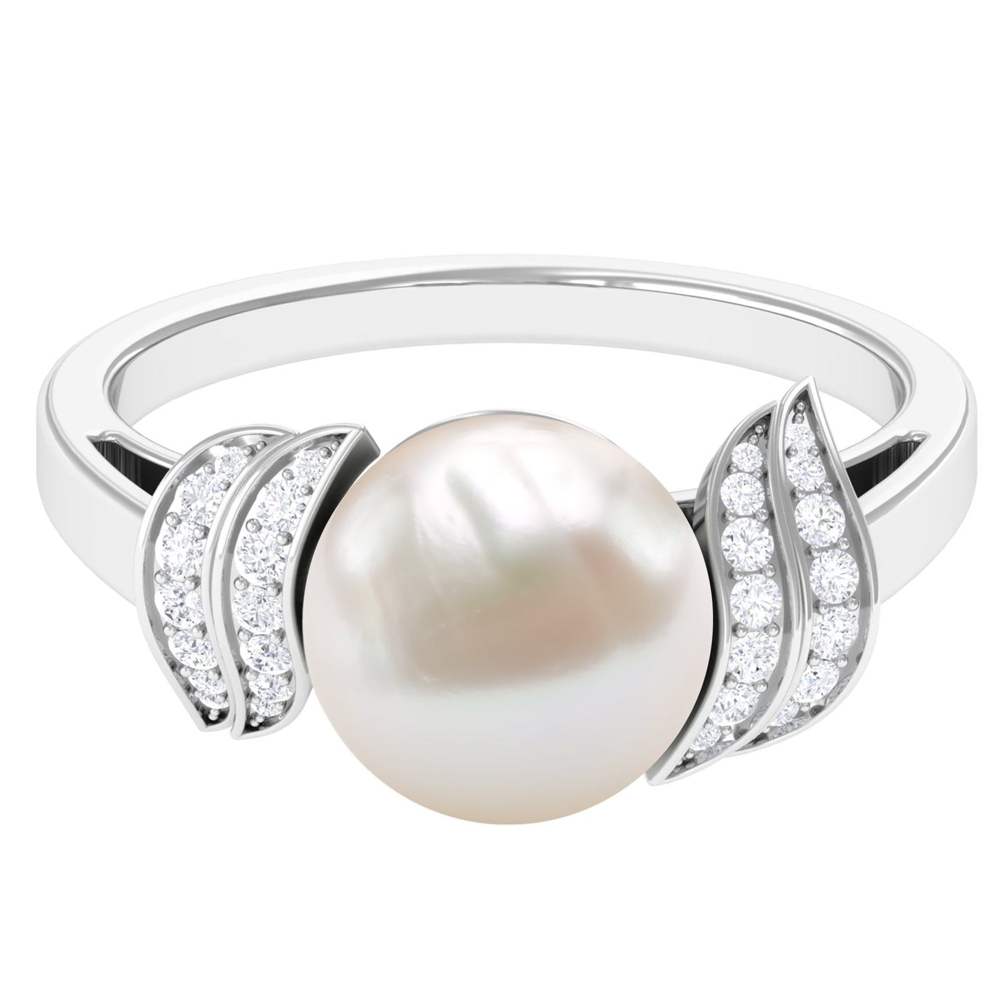 Elegant Freshwater Pearl Solitaire Ring with Diamond Accent