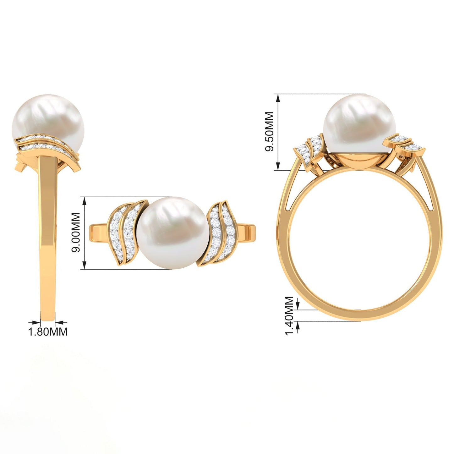 Elegant Freshwater Pearl Solitaire Ring with Diamond Accent