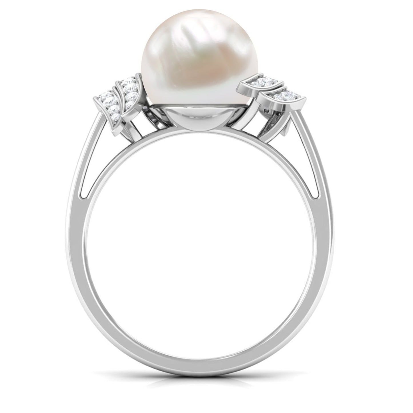 Elegant Freshwater Pearl Solitaire Ring with Diamond Accent