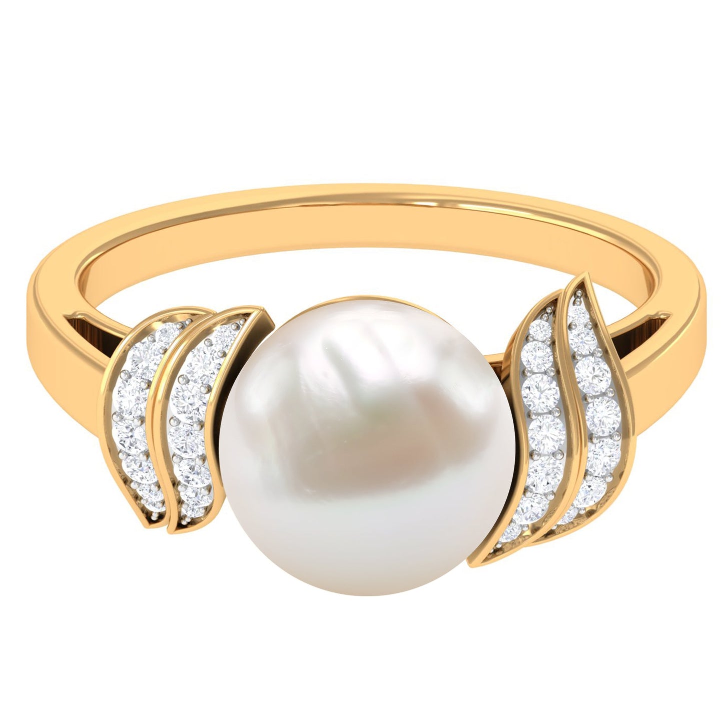 Elegant Freshwater Pearl Solitaire Ring with Diamond Accent