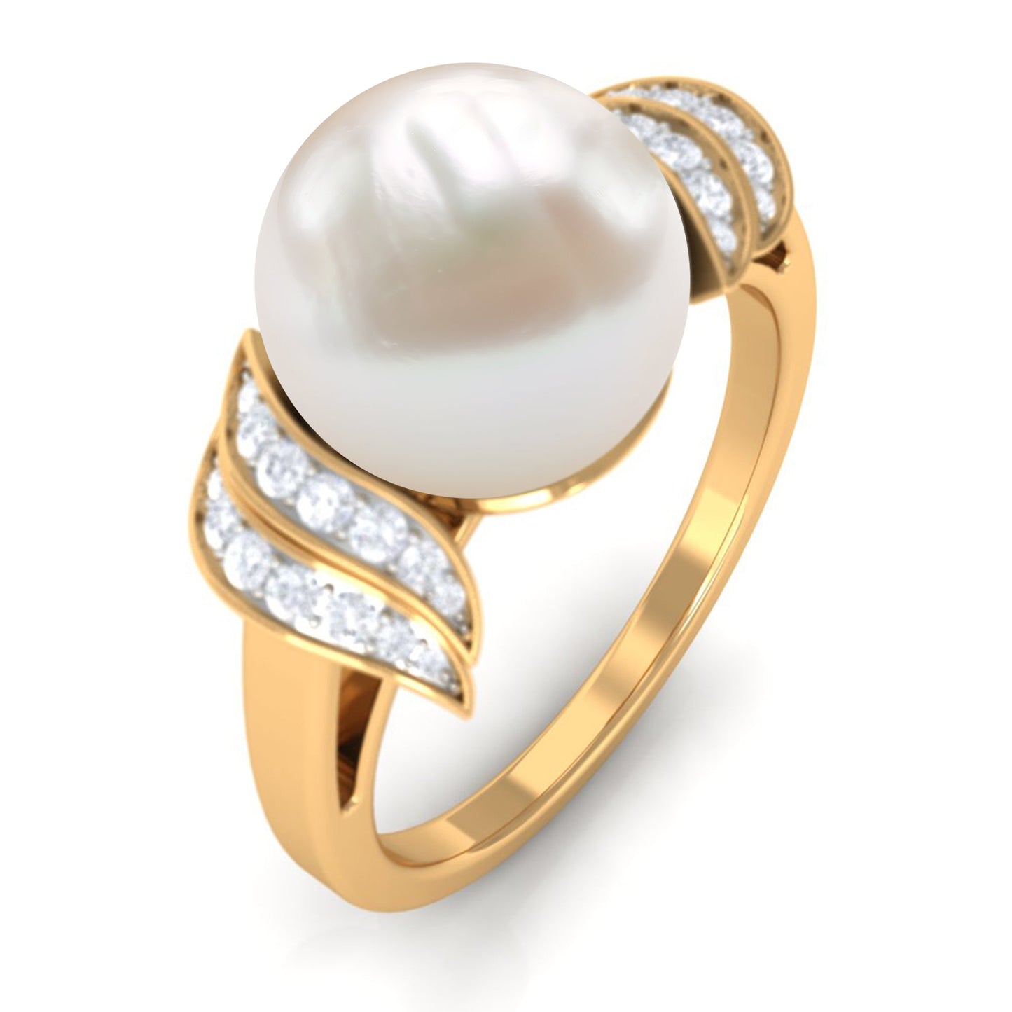 Elegant Freshwater Pearl Solitaire Ring with Diamond Accent