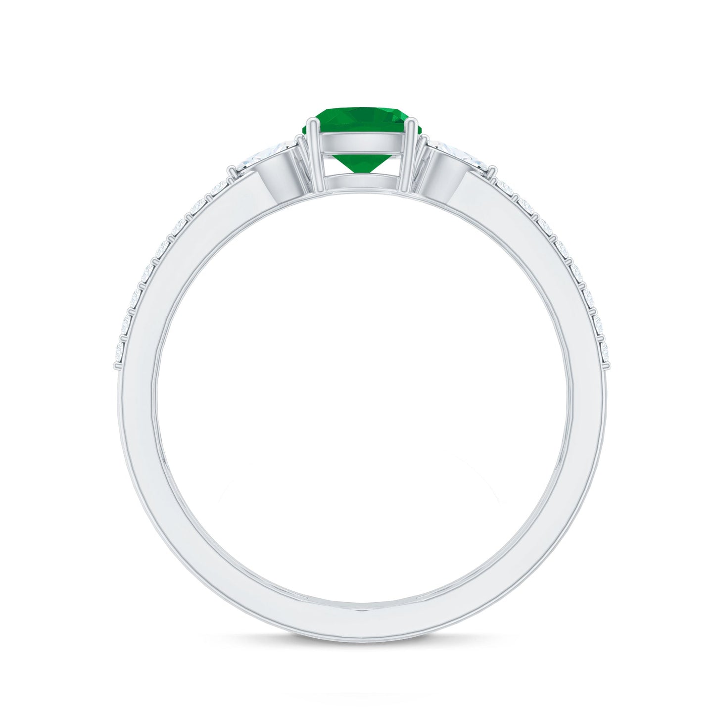 Natural Cushion Cut Emerald Diamond Double Band Engagement Ring