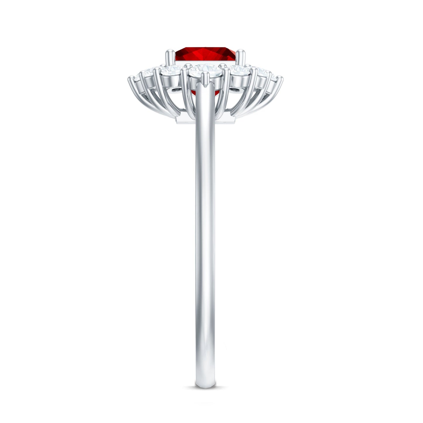 Certified Lab Grown Ruby Princess Cut Engagement Ring with Diamond Halo