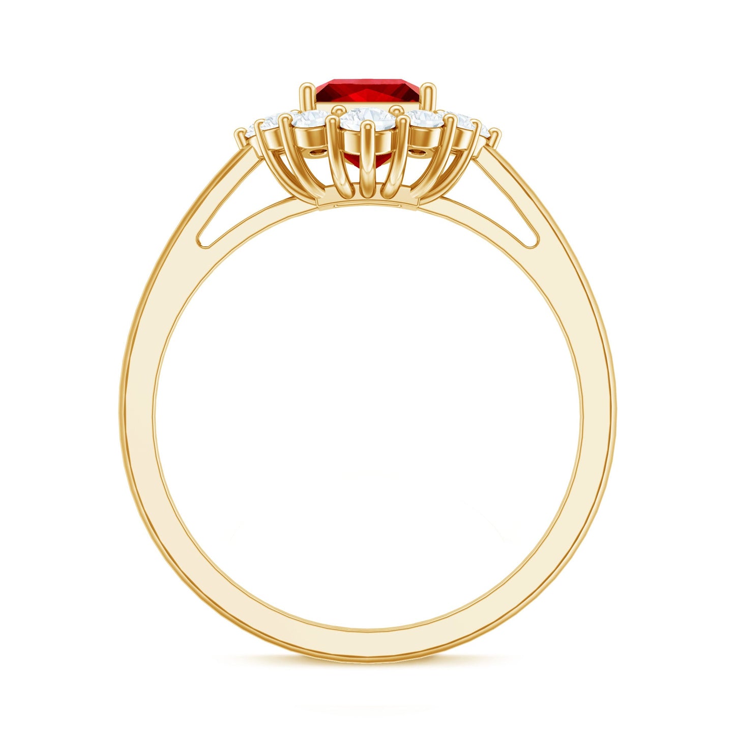 Certified Lab Grown Ruby Princess Cut Engagement Ring with Diamond Halo