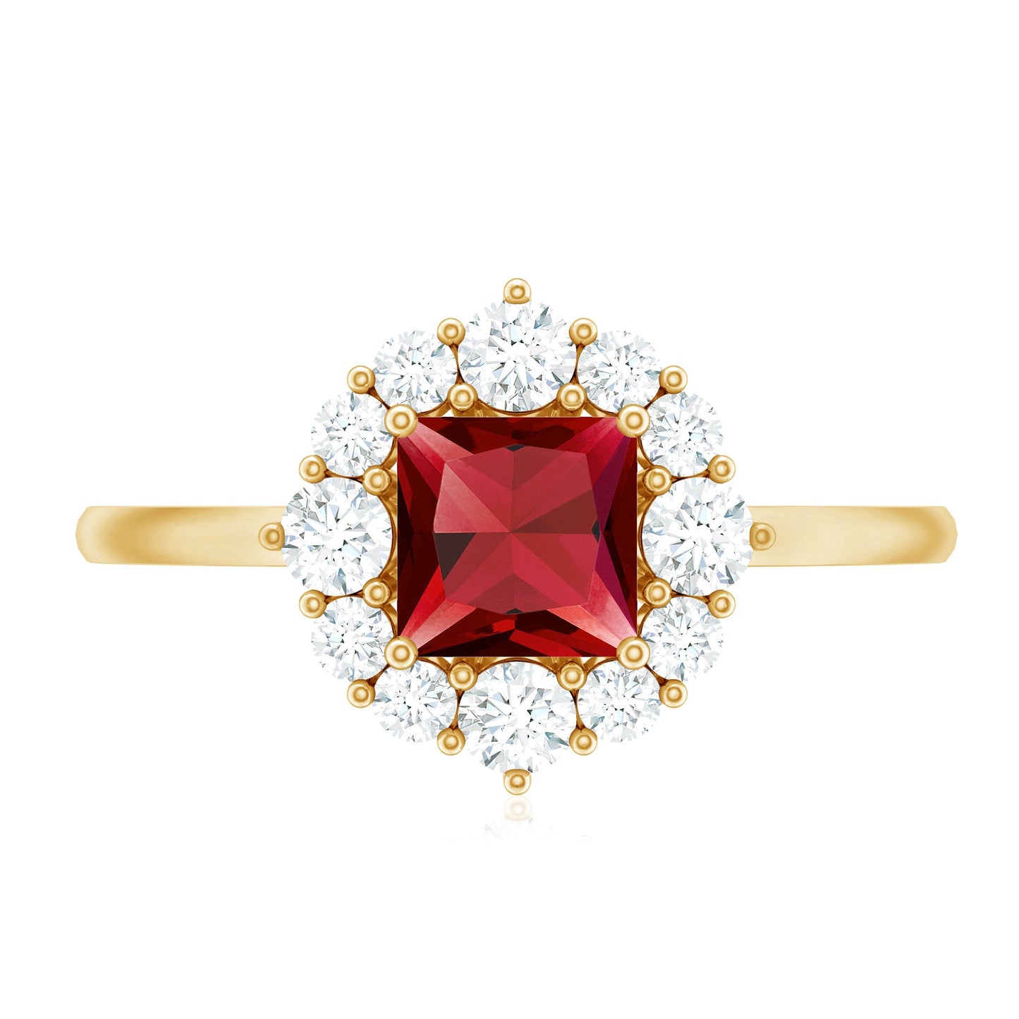Certified Lab Grown Ruby Princess Cut Engagement Ring with Diamond Halo
