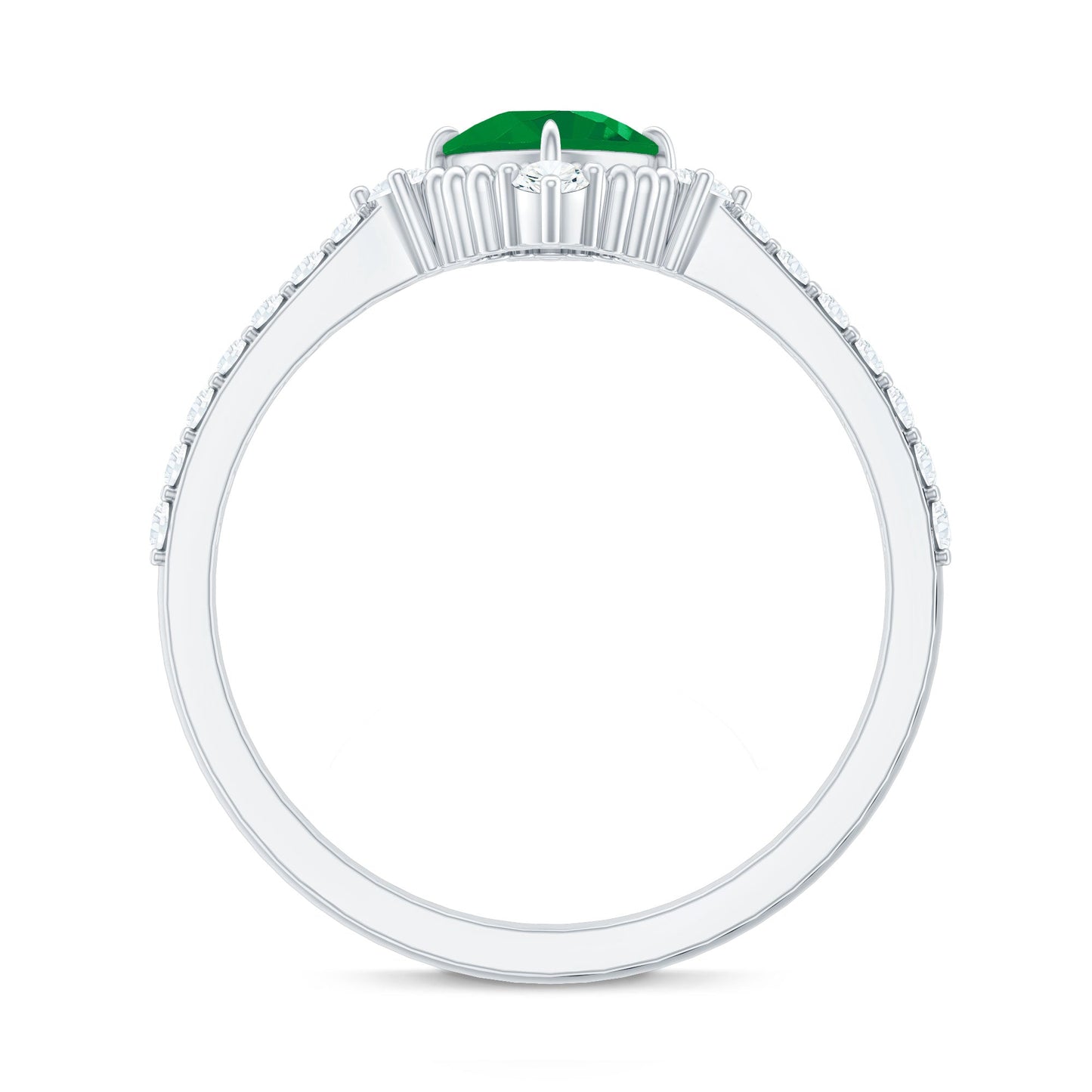 Antique Looking Real Emerald Cushion Cut Engagement Ring with Diamond