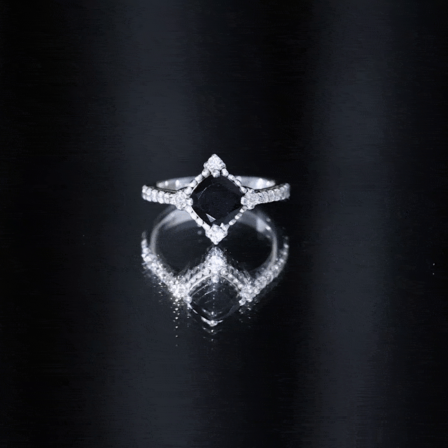 2 Carat Vintage Style Black Spinel Engagement Ring with Diamonds
