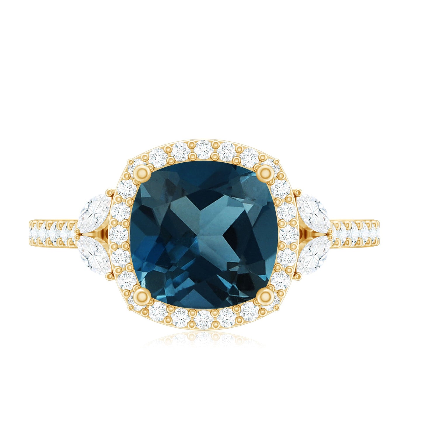 Certified Cushion Cut London Blue Topaz and Diamond Engagement Ring