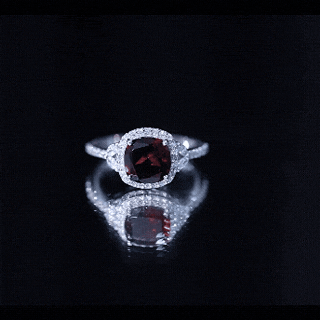 Natural Garnet Cushion Cut Engagement Ring with Diamond Halo