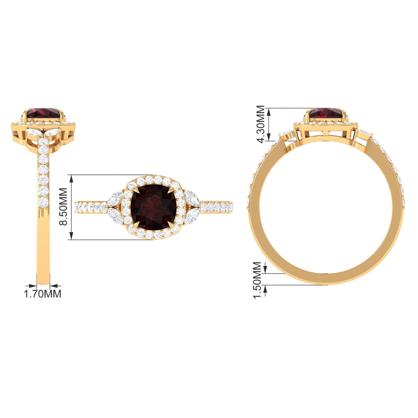 Natural Garnet Cushion Cut Engagement Ring with Diamond Halo