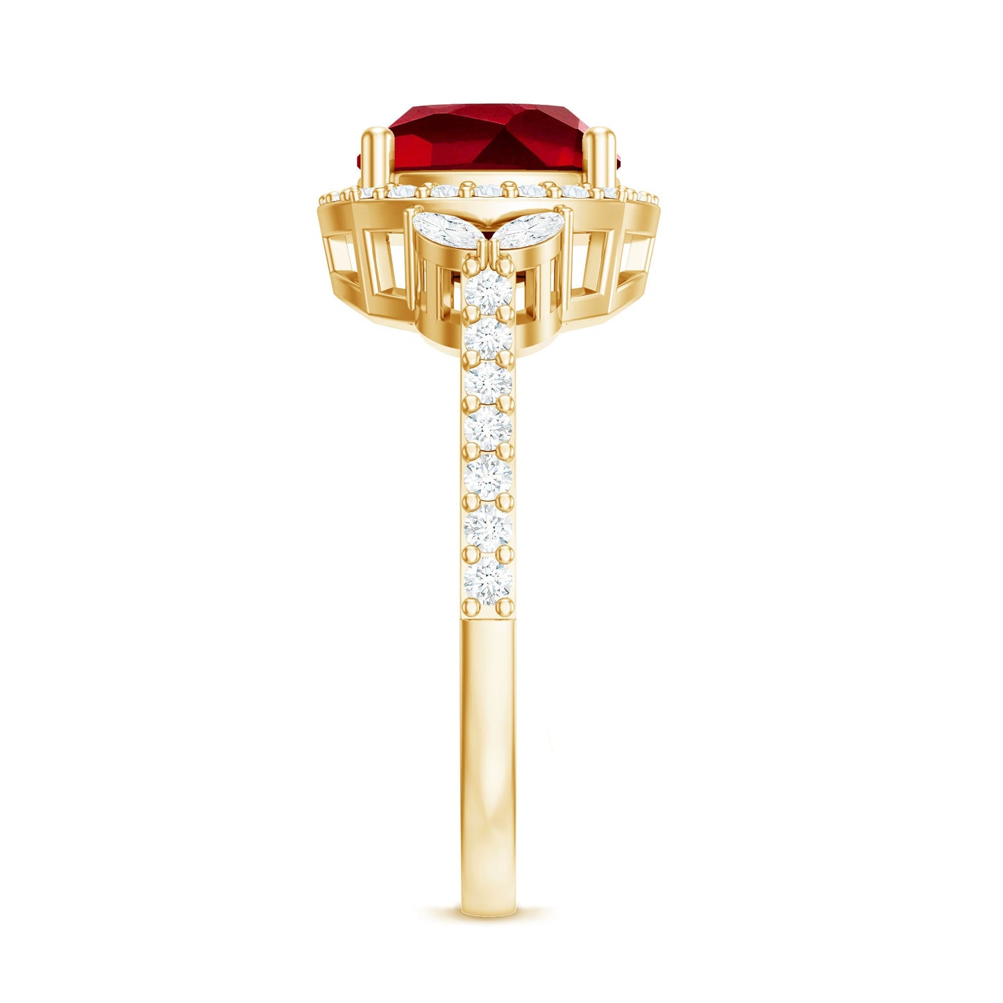 Certified Cushion Cut Lab Ruby and Diamond Halo Engagement Ring