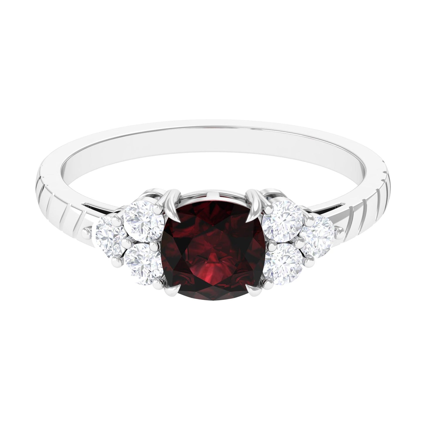 Natural 3.2 Carat Garnet Cushion Cut Engagement Ring with Diamond Trio