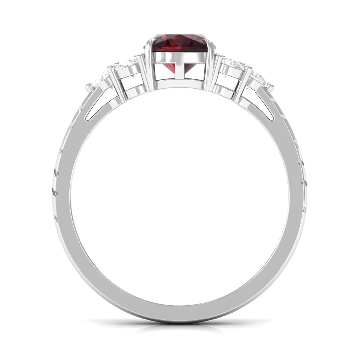 Natural 3.2 Carat Garnet Cushion Cut Engagement Ring with Diamond Trio