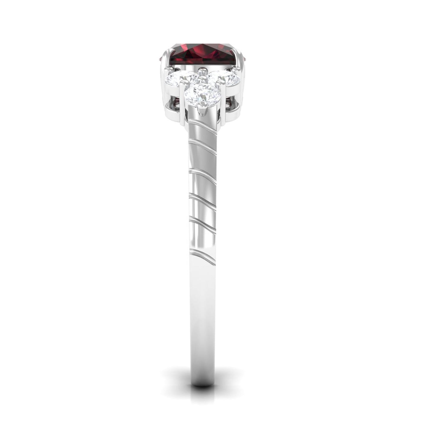 Natural 3.2 Carat Garnet Cushion Cut Engagement Ring with Diamond Trio