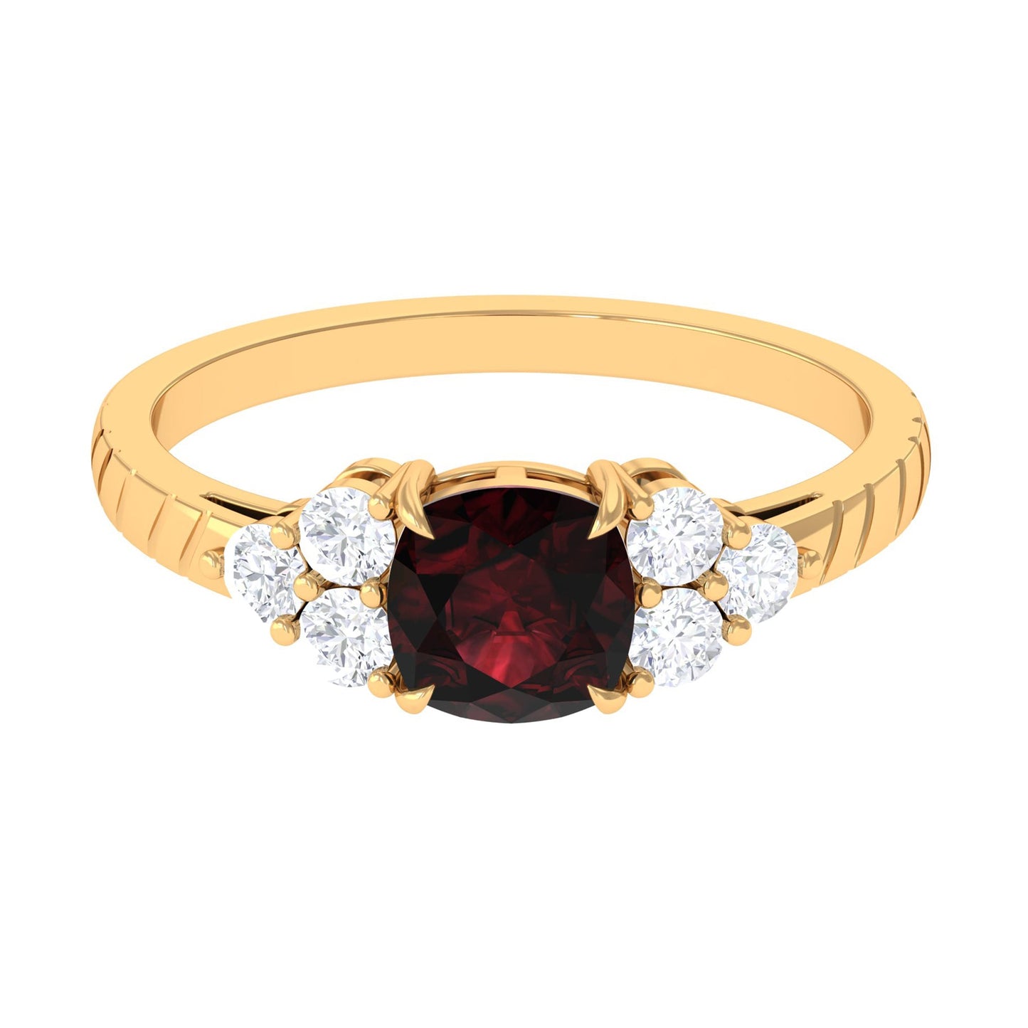 Natural 3.2 Carat Garnet Cushion Cut Engagement Ring with Diamond Trio