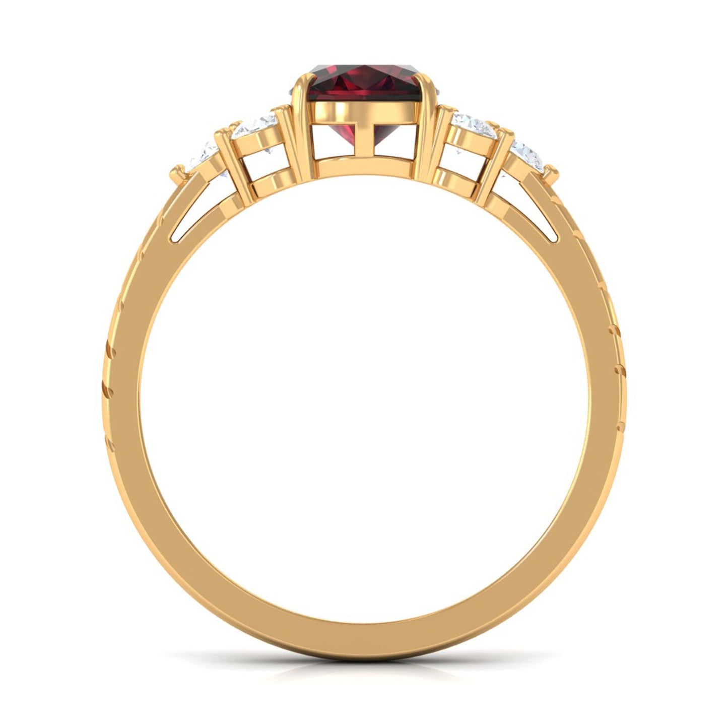 Natural 3.2 Carat Garnet Cushion Cut Engagement Ring with Diamond Trio
