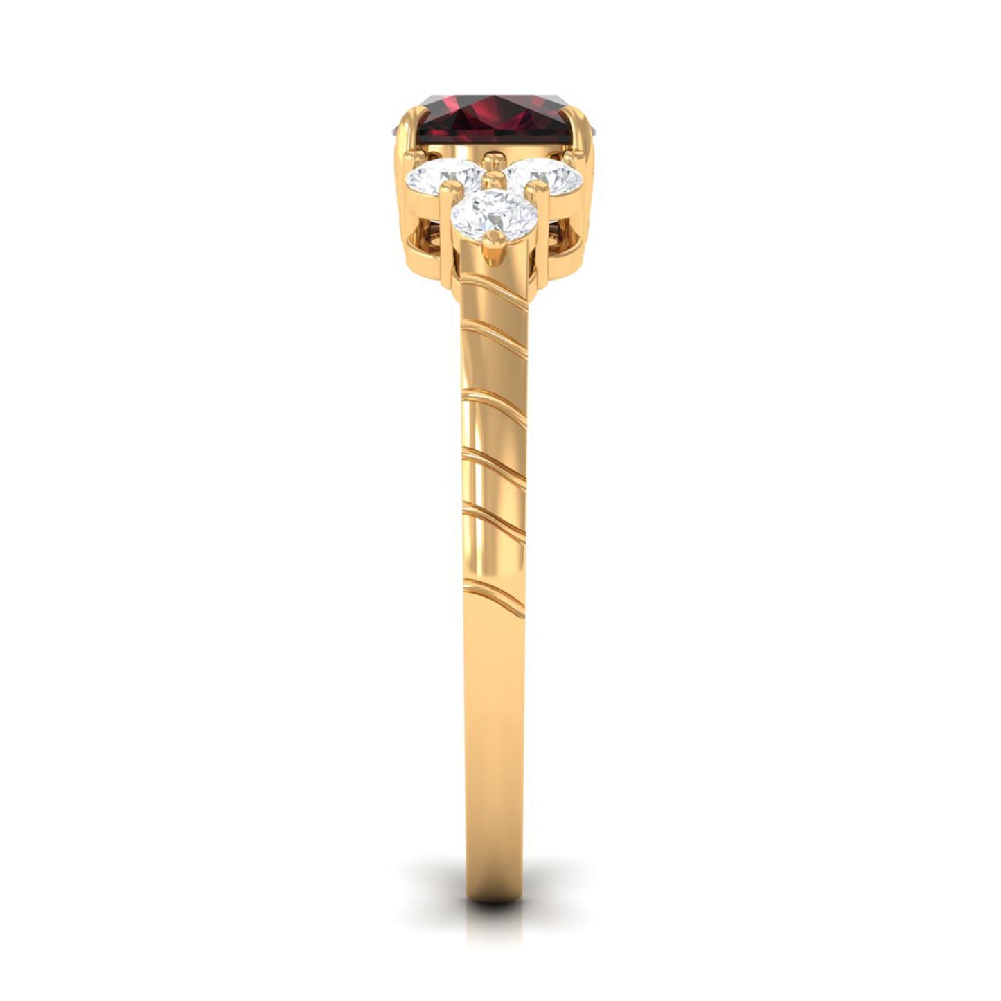 Natural 3.2 Carat Garnet Cushion Cut Engagement Ring with Diamond Trio
