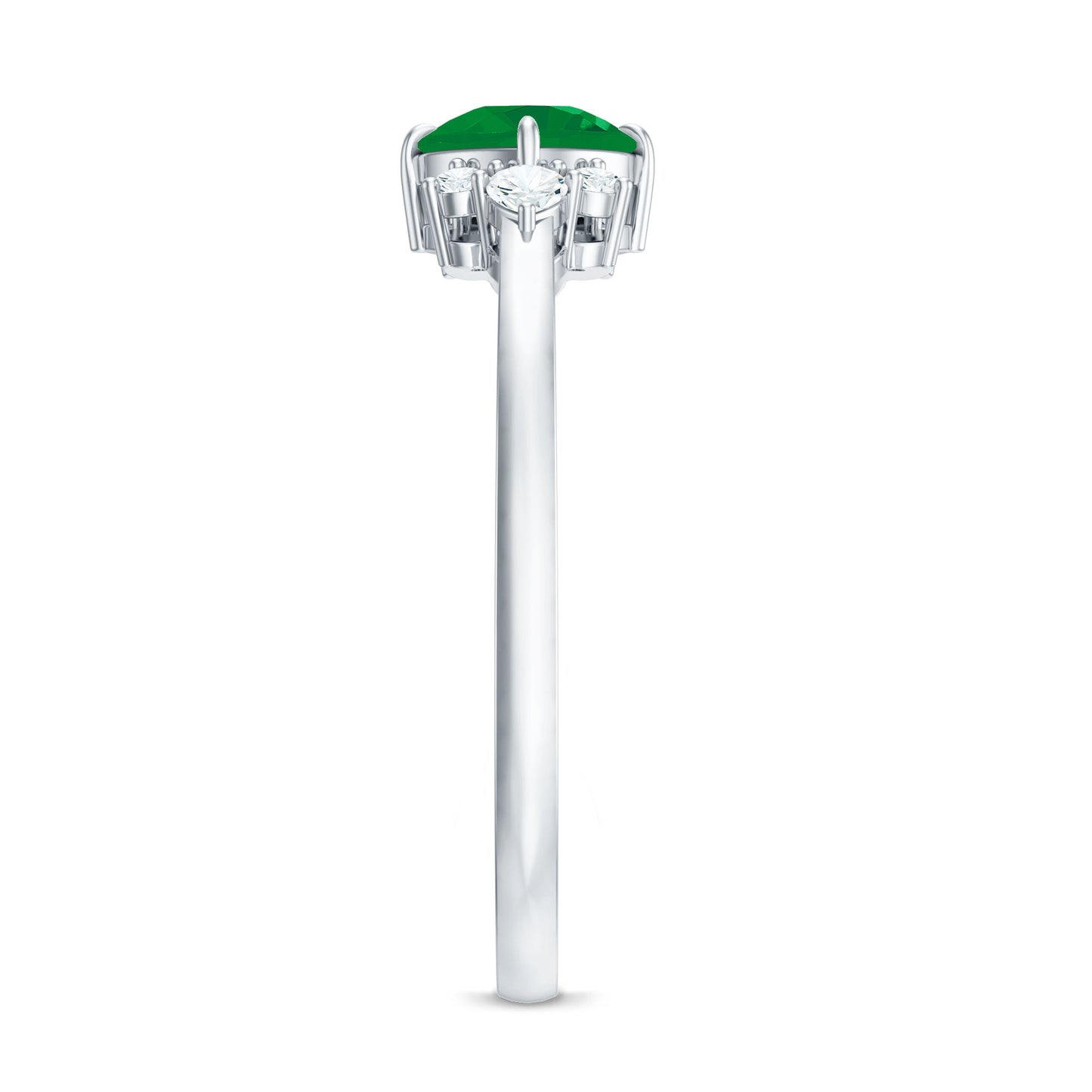 Certified Real Cushion Cut Emerald Engagement Ring with Diamond Trio