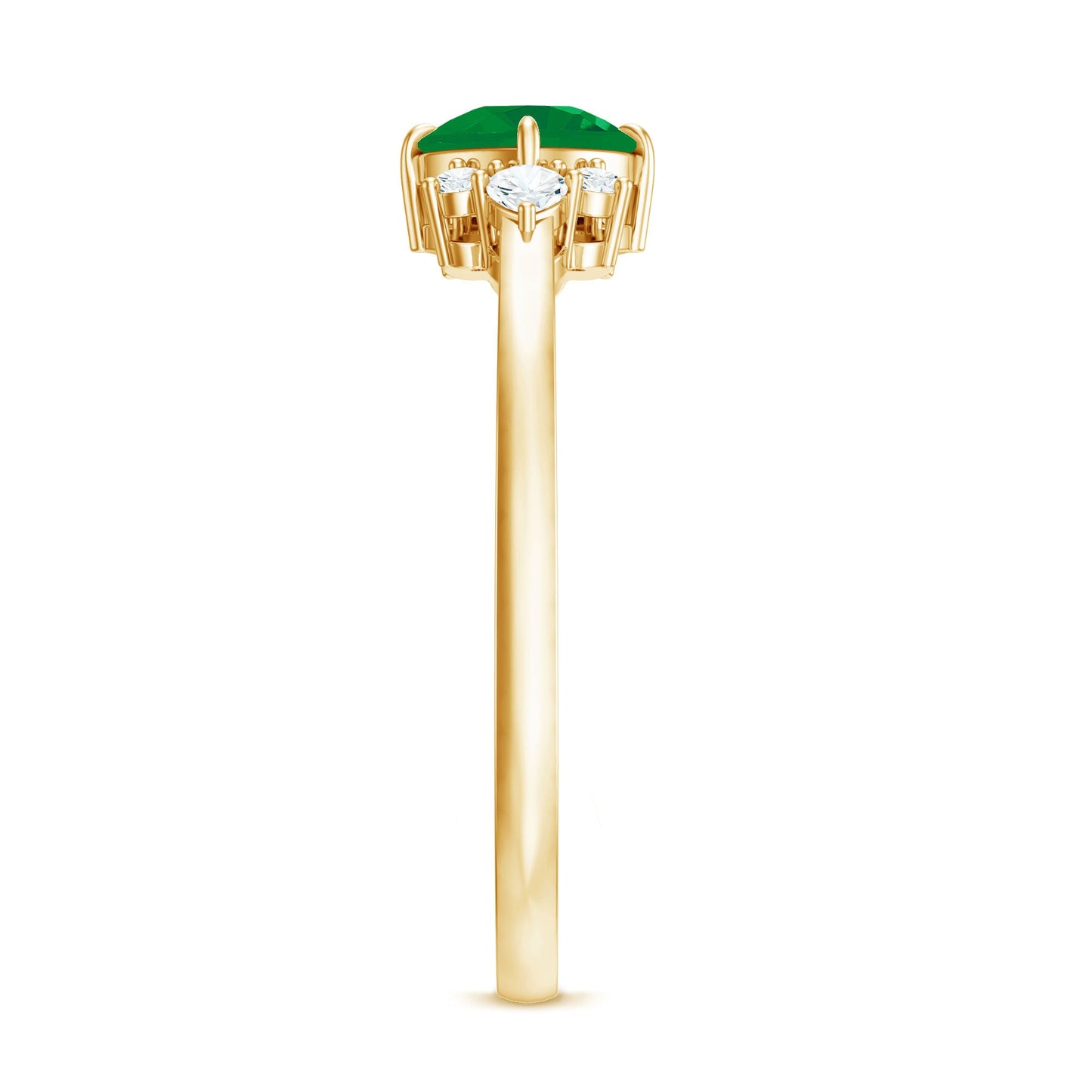 Certified Real Cushion Cut Emerald Engagement Ring with Diamond Trio