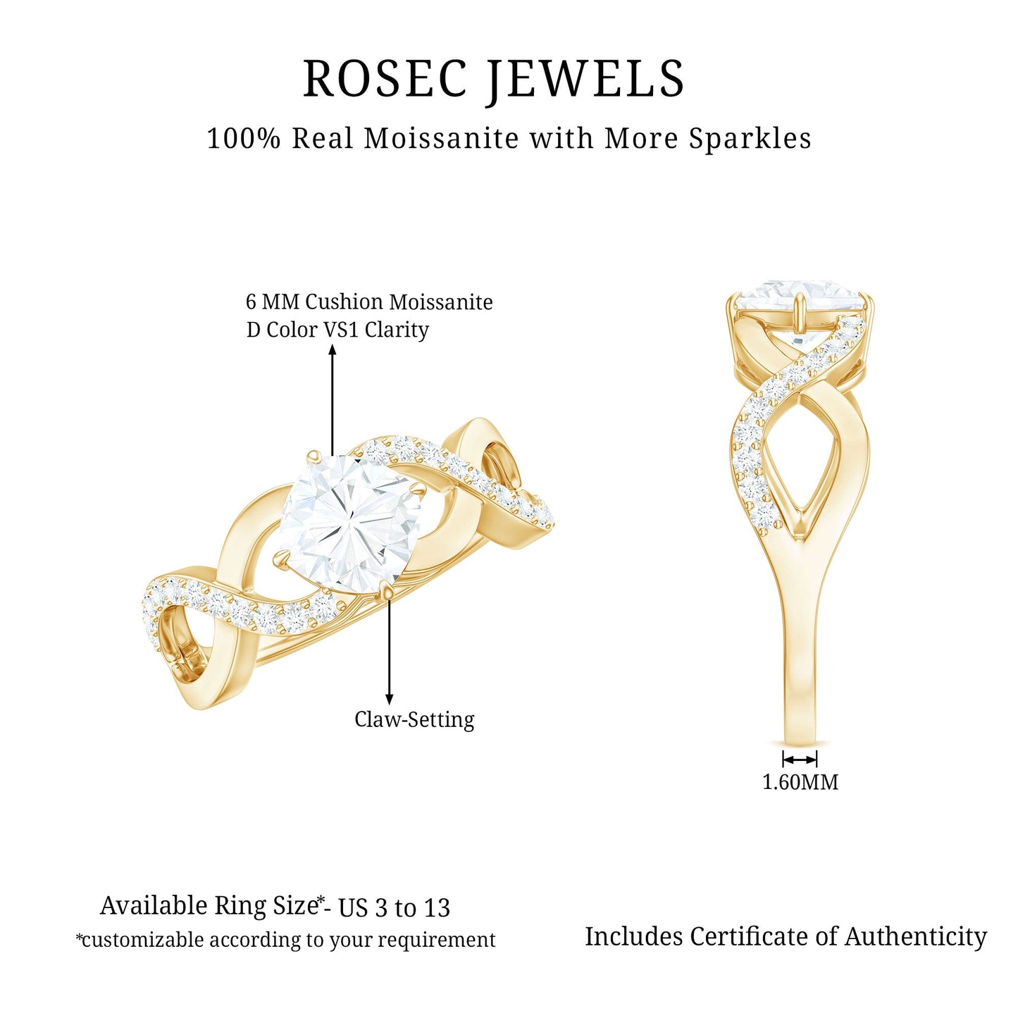 Cushion Cut Moissanite Infinity Band Engagement Ring