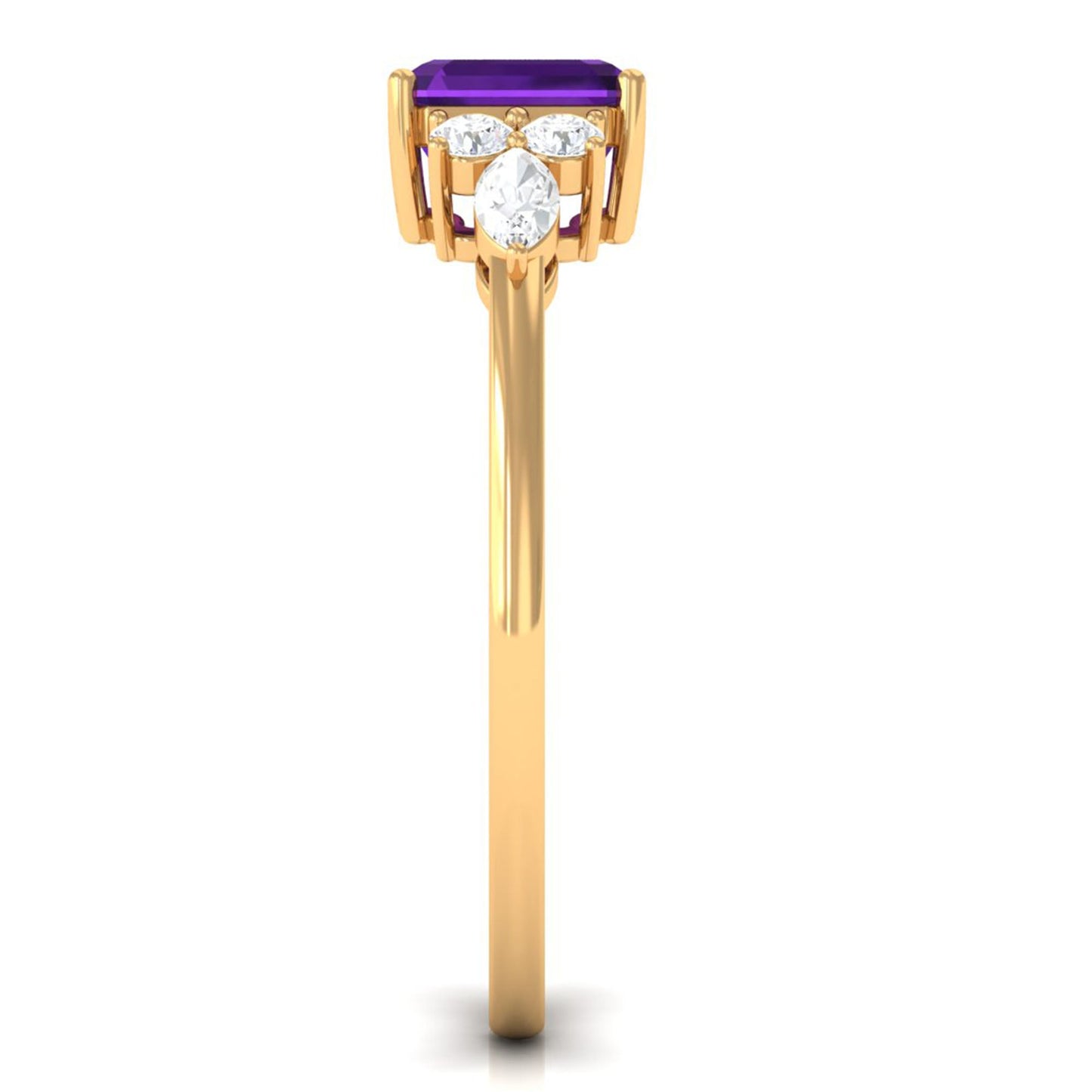 Certified Real 3 Carat Asscher Cut Amethyst Engagement Ring with Diamond Trio