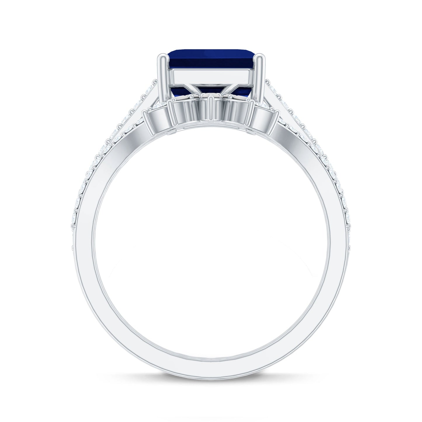Certified 4.8 Carat Asscher Cut Lab Grown Blue Sapphire Diamond Engagement Ring with Enhancer