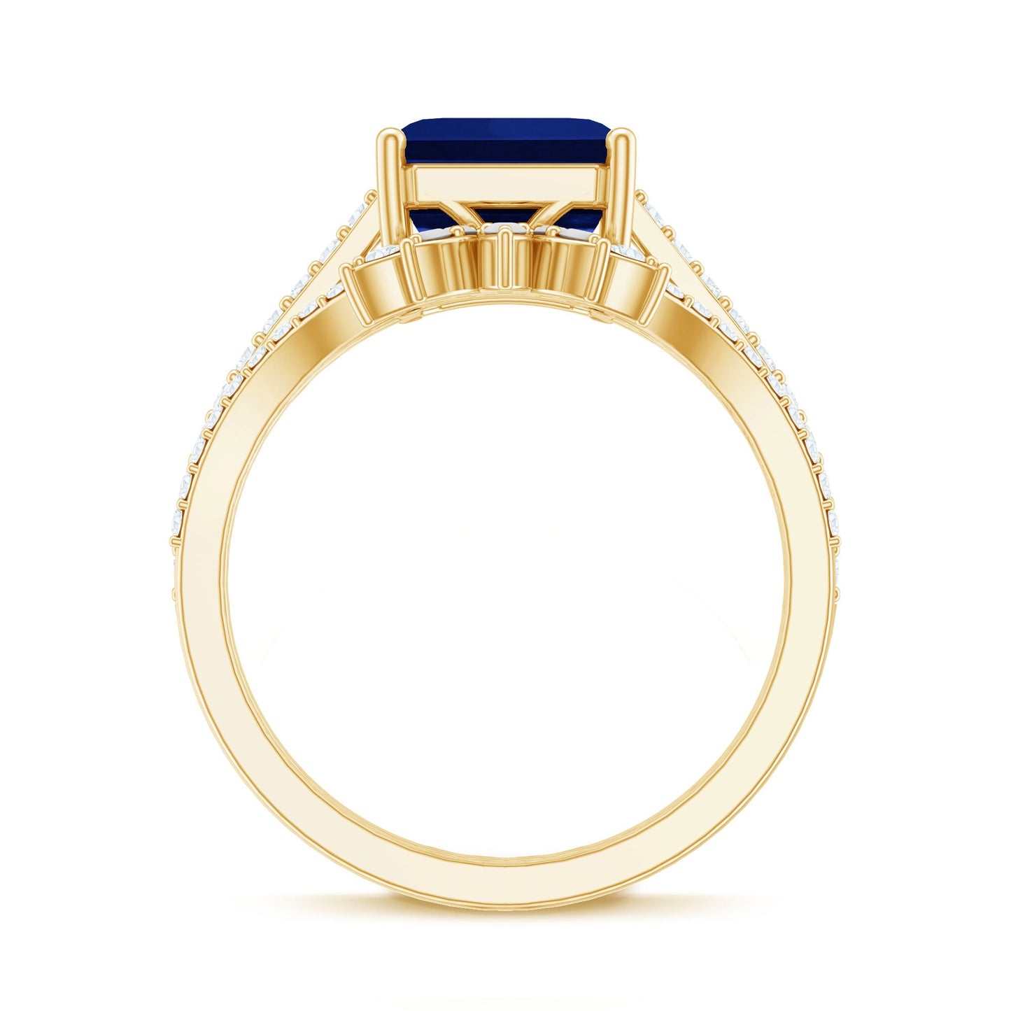 Certified 4.8 Carat Asscher Cut Lab Grown Blue Sapphire Diamond Engagement Ring with Enhancer