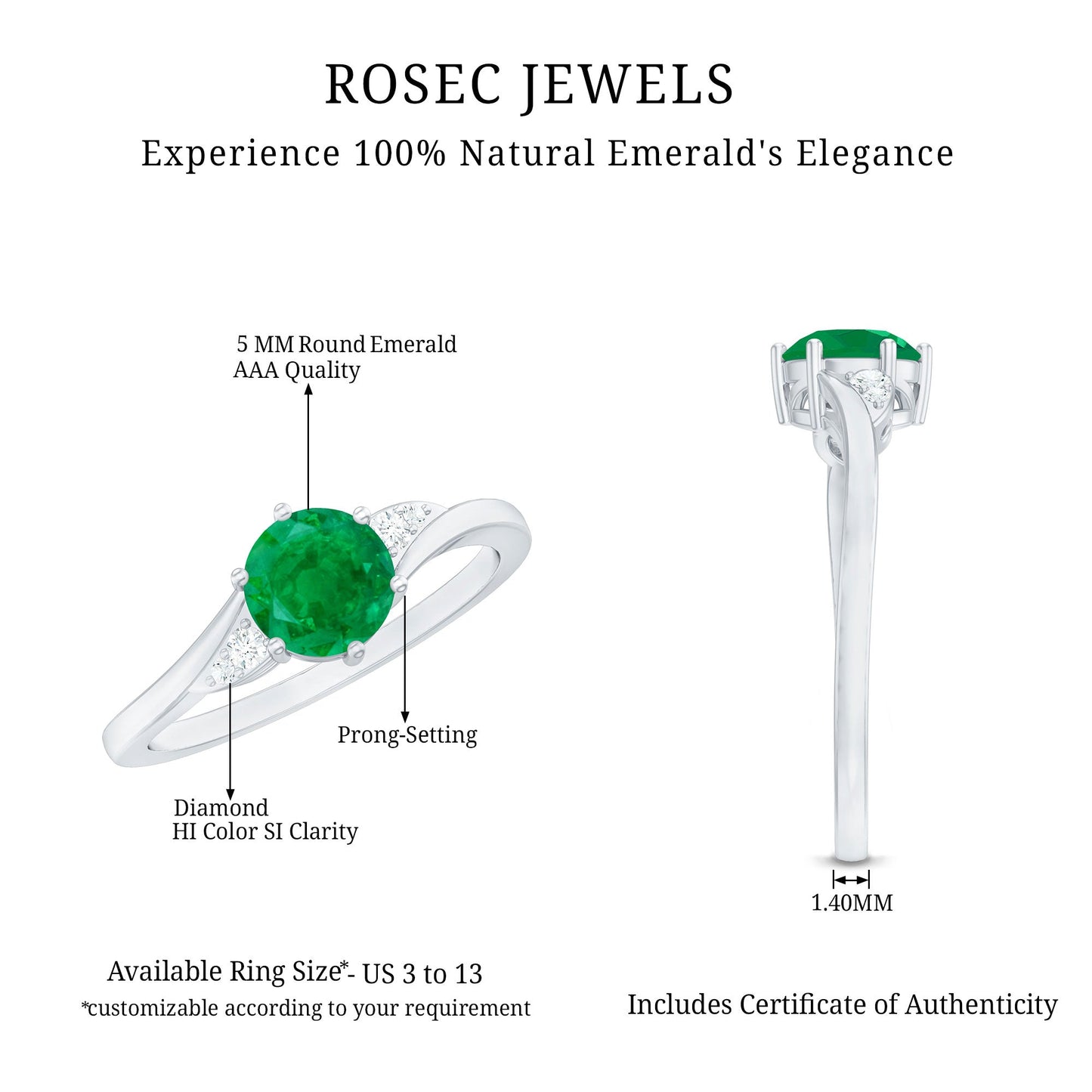 Certified Natural Emerald Promise Ring with Diamond