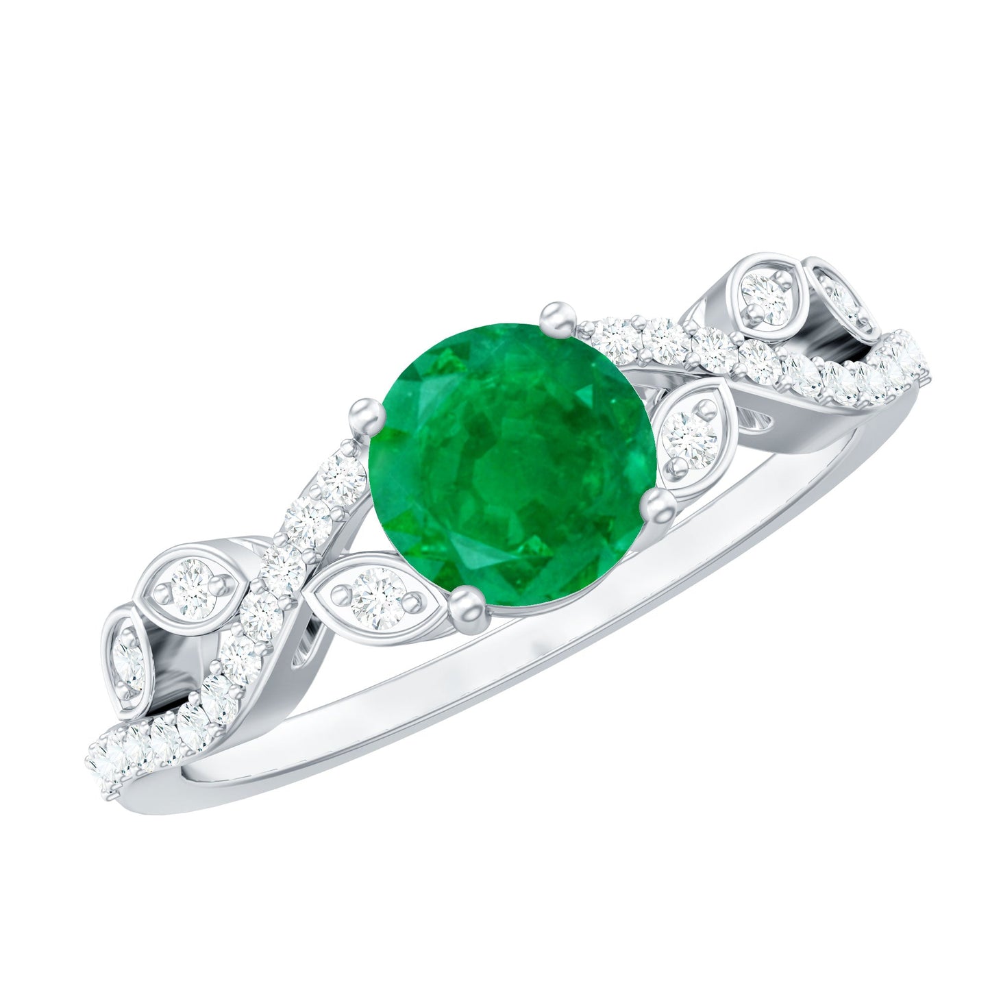 Nature Inspired Emerald Engagement Ring with Natural Diamond