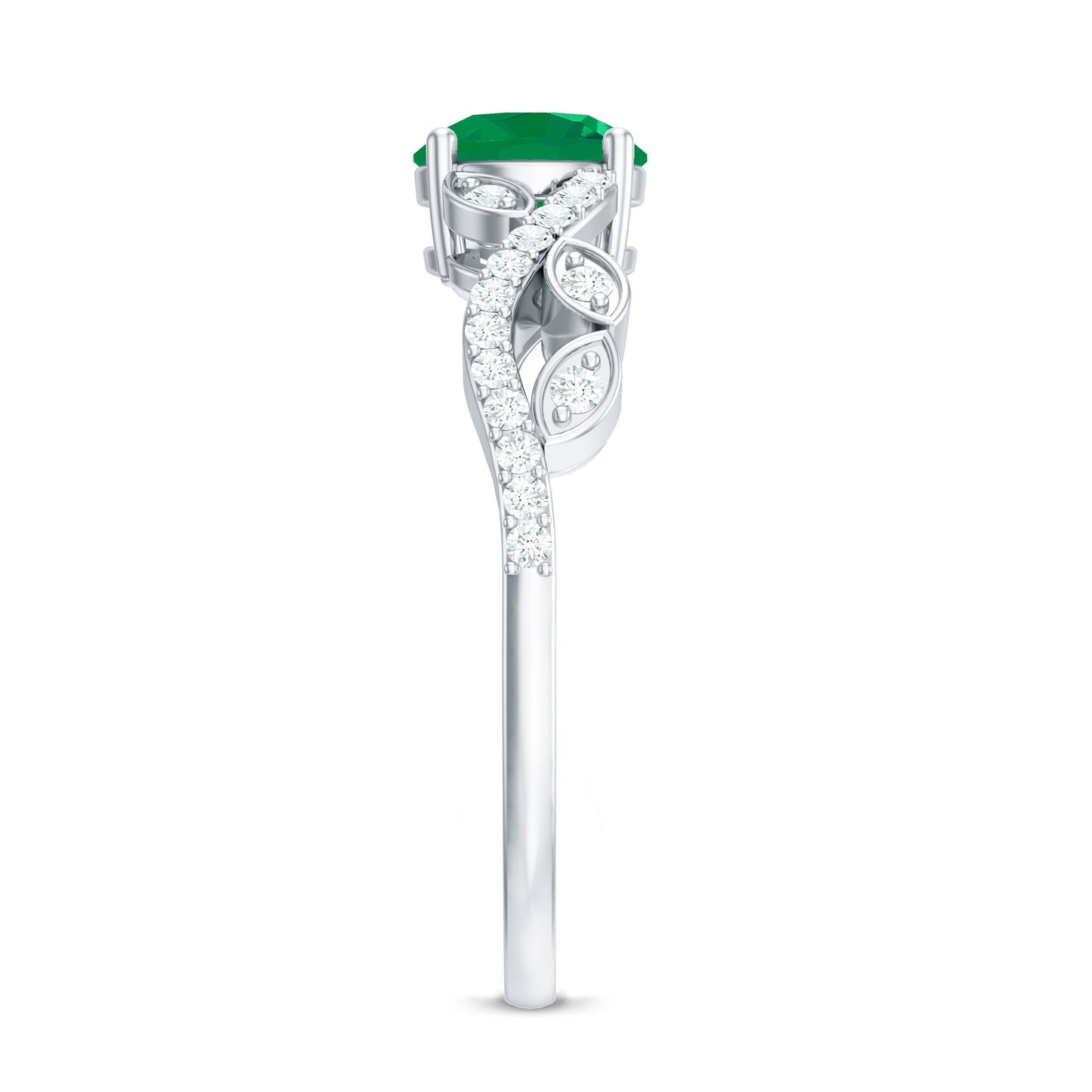 Nature Inspired Emerald Engagement Ring with Natural Diamond