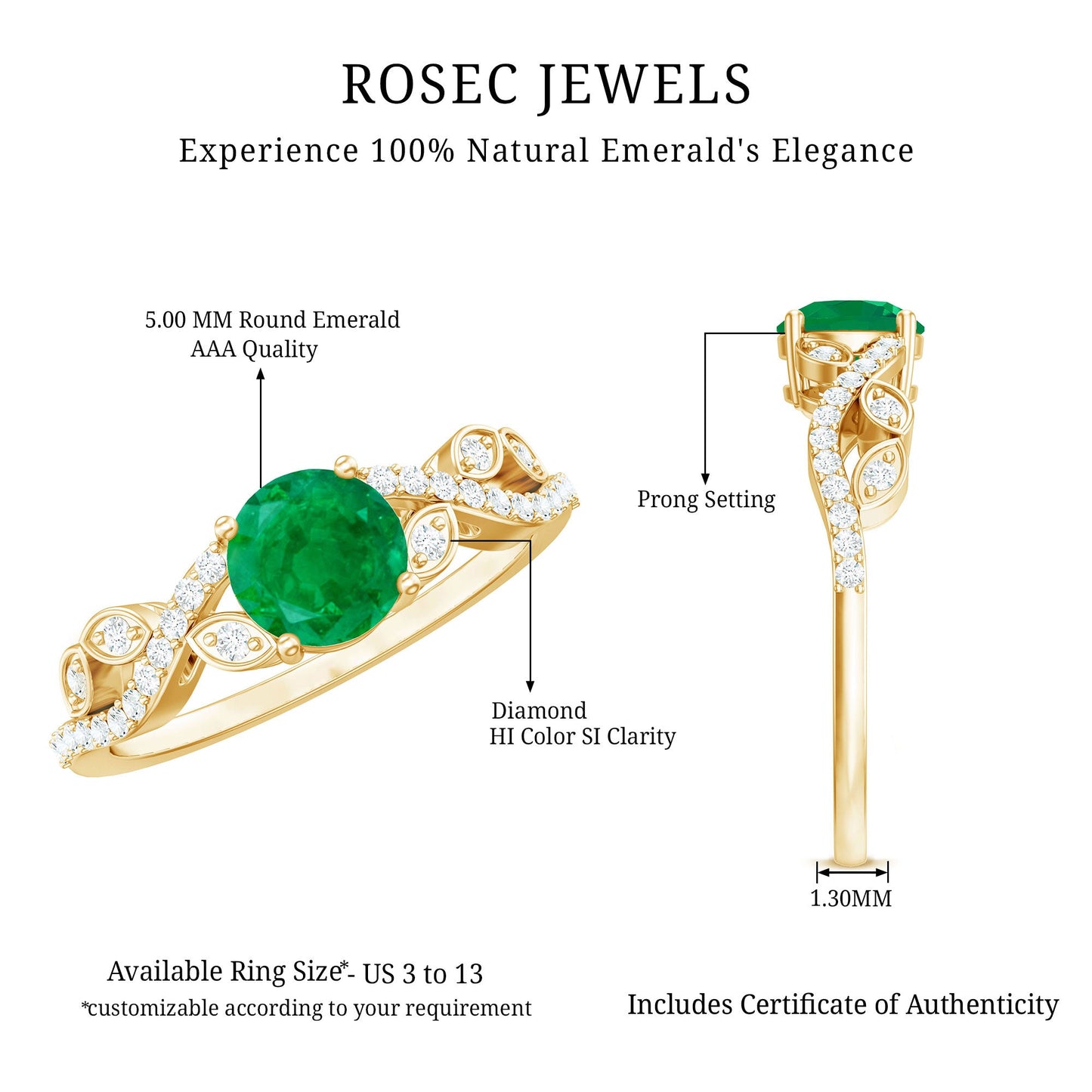 Nature Inspired Emerald Engagement Ring with Natural Diamond