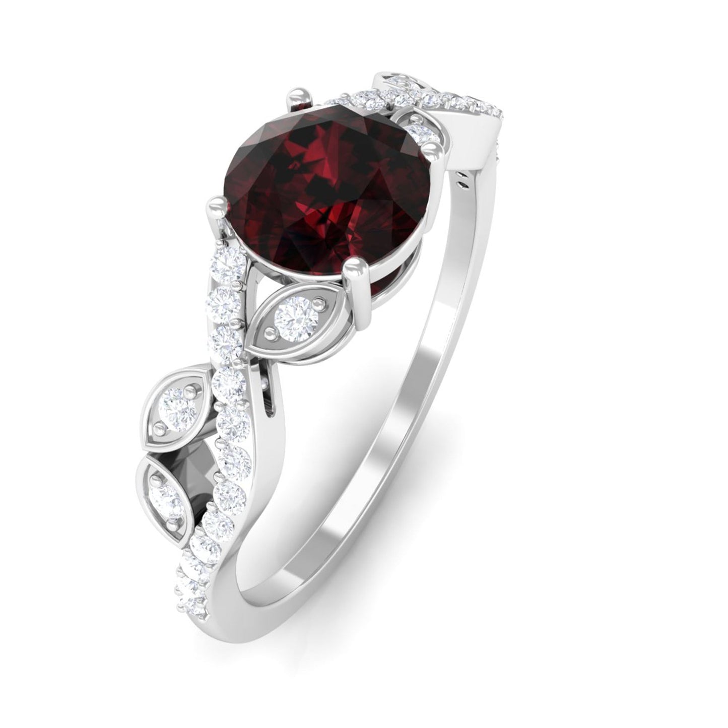 Nature Inspired Garnet Engagement Ring with Diamond