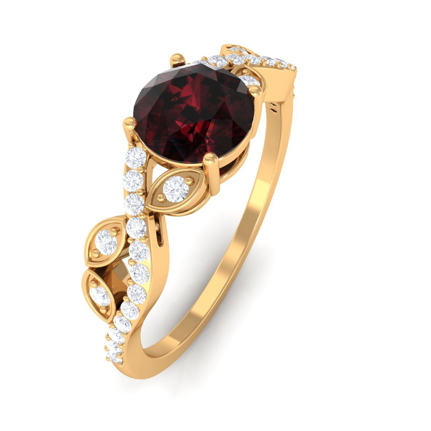 Nature Inspired Garnet Engagement Ring with Diamond