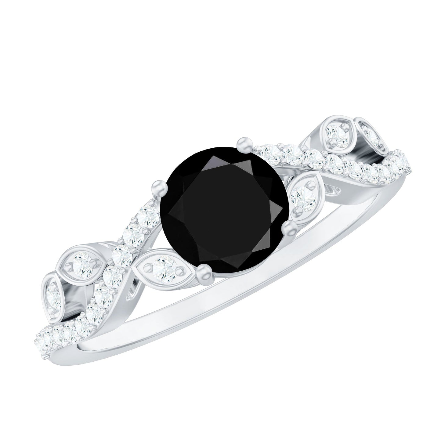 Certified 1.3 Carat Lab Grown Black Diamond Solitaire Engagement Ring with White Diamond