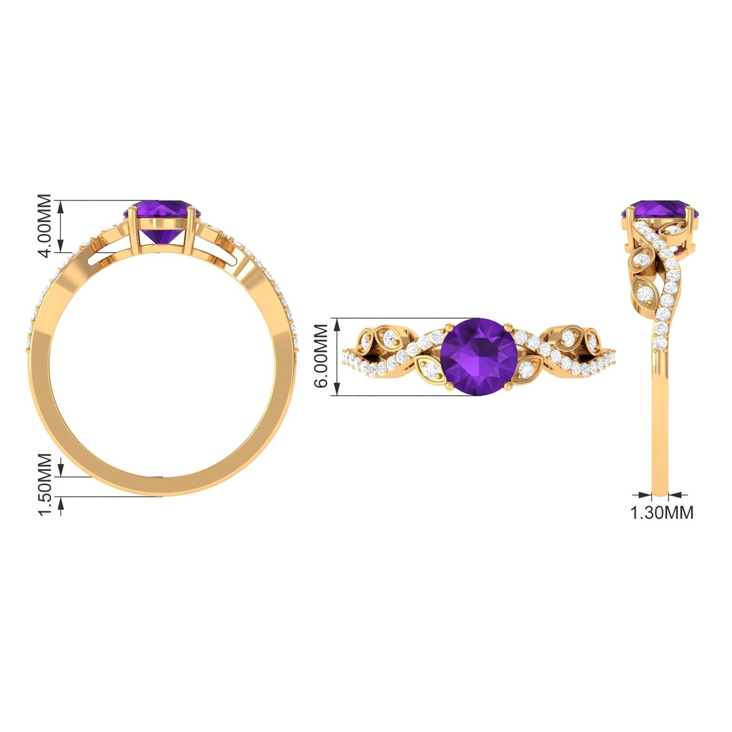 Nature Inspired 1.2 Carat Amethyst Engagement Ring with Diamond