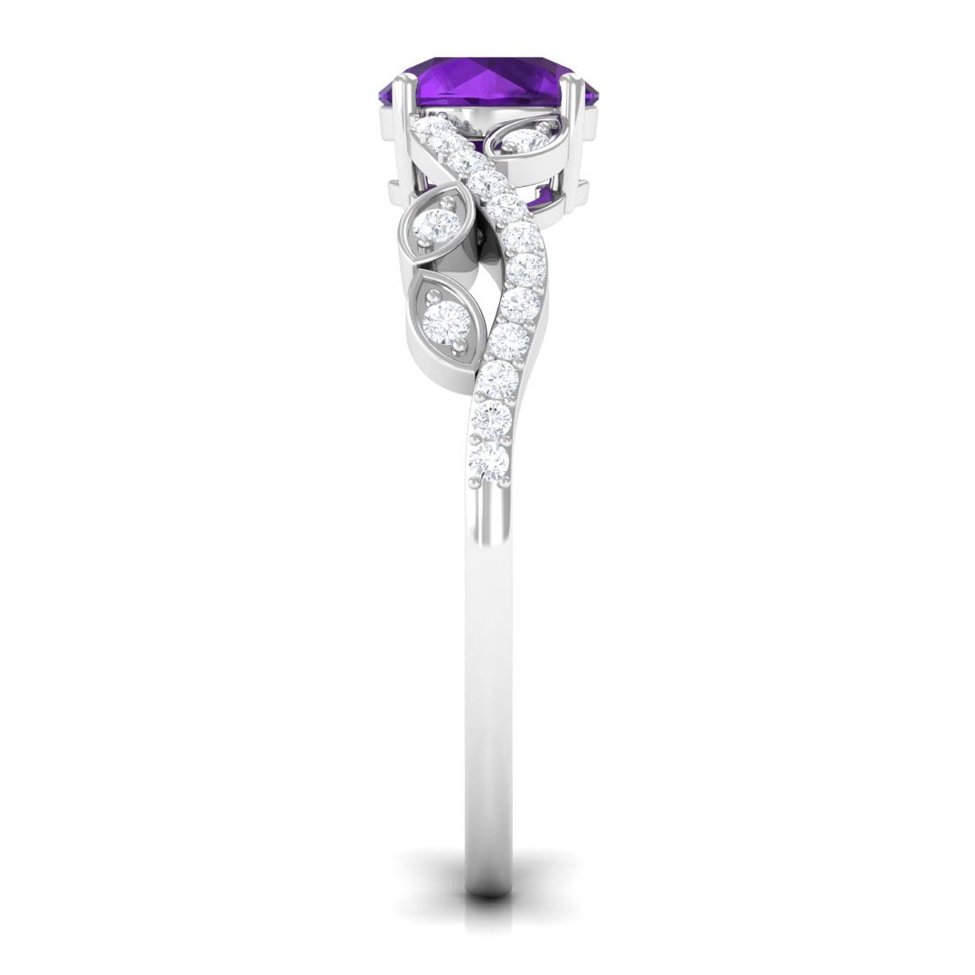 Nature Inspired 1.2 Carat Amethyst Engagement Ring with Diamond