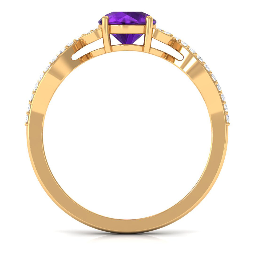Nature Inspired 1.2 Carat Amethyst Engagement Ring with Diamond