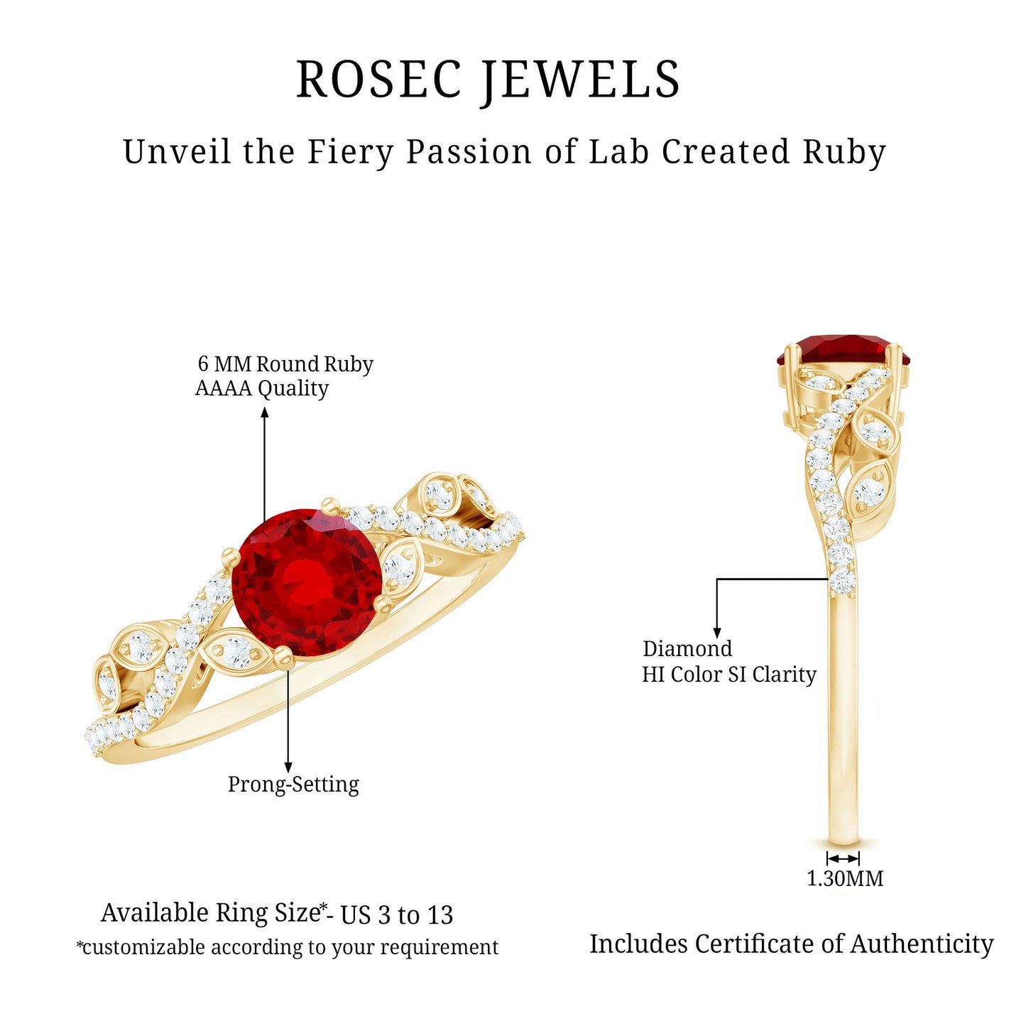 Nature Inspired Lab Created Ruby Engagement Ring with Diamonds
