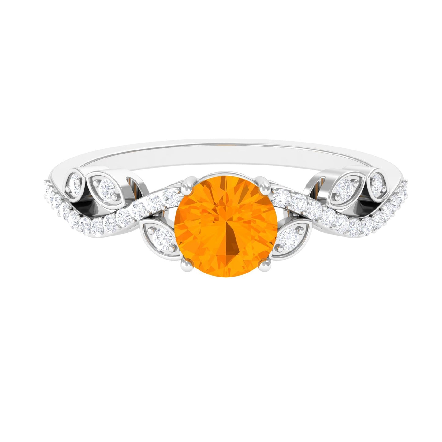 0.7 Carat Round Shape Fire Opal Designer Engagement Ring with Diamond