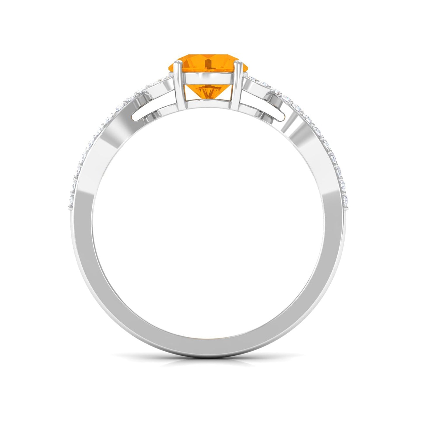 0.7 Carat Round Shape Fire Opal Designer Engagement Ring with Diamond