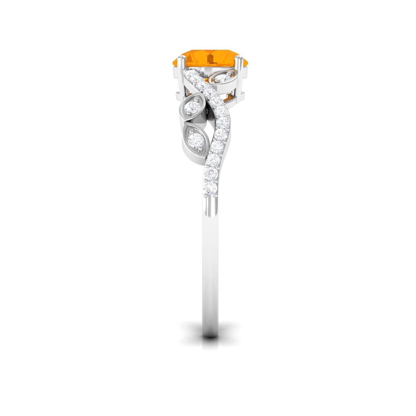 0.7 Carat Round Shape Fire Opal Designer Engagement Ring with Diamond