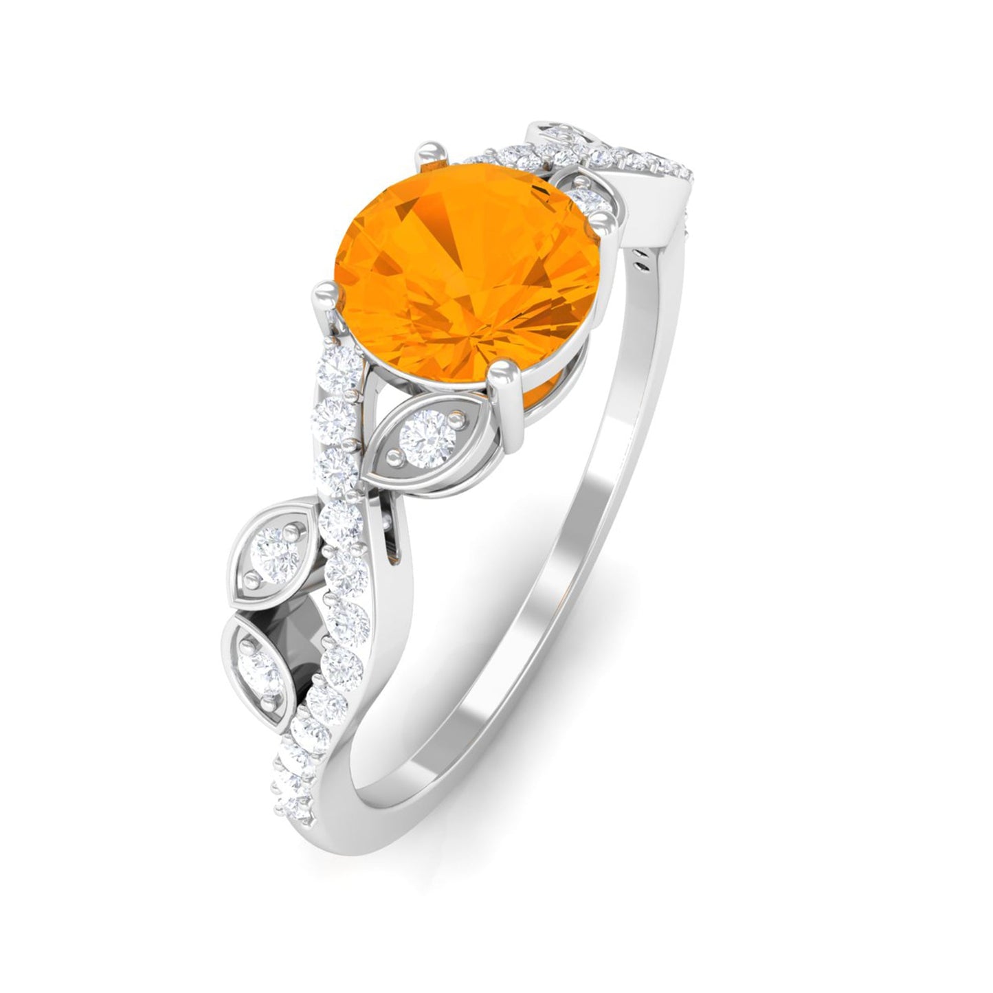 0.7 Carat Round Shape Fire Opal Designer Engagement Ring with Diamond